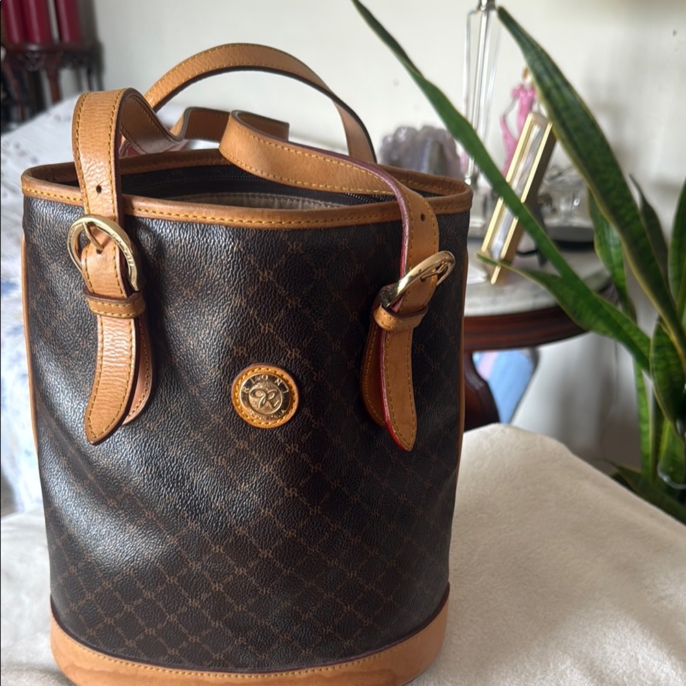 Brown Patterned Bucket Bag